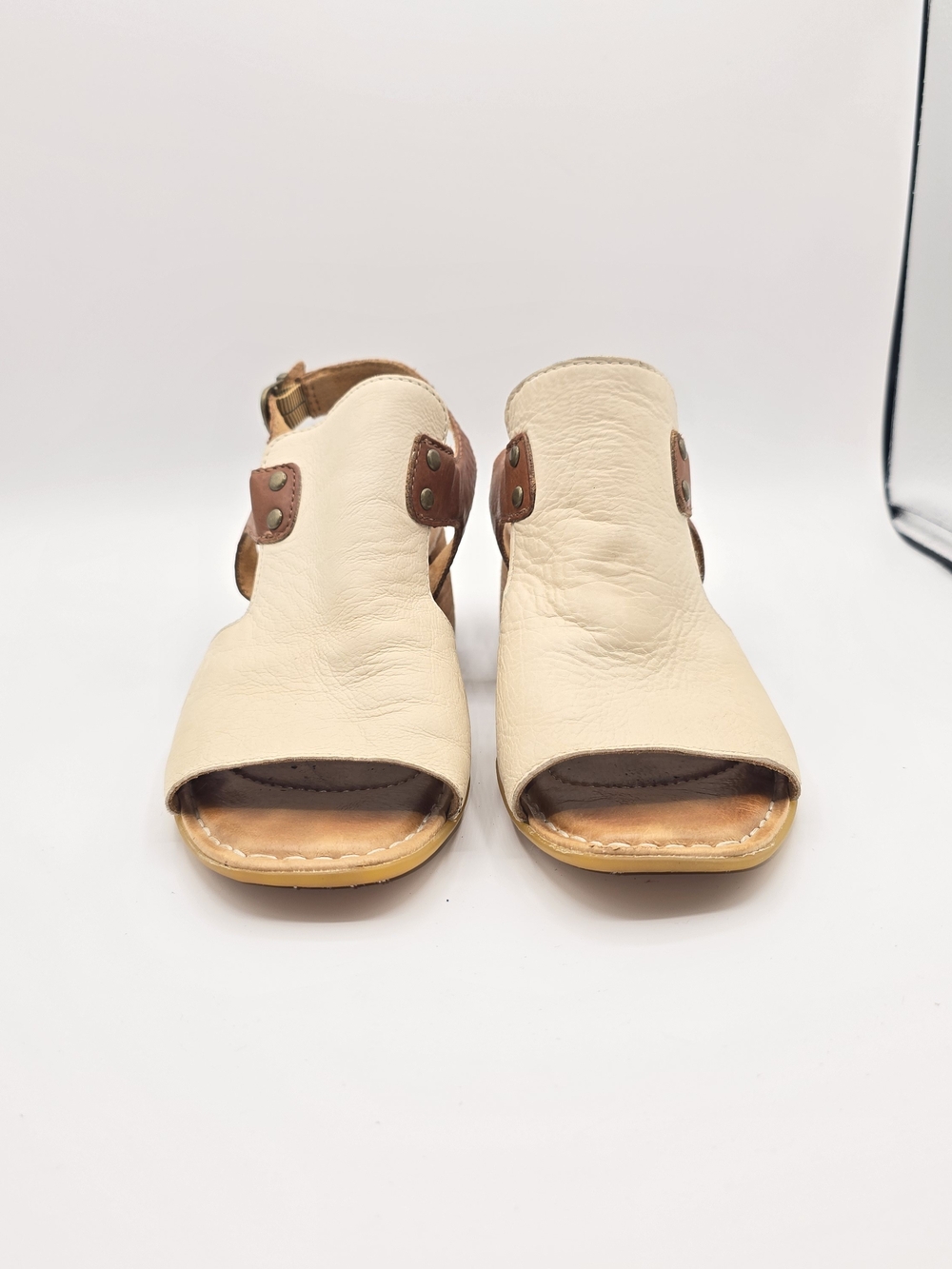 Børn Cream Brown 8 Soft Leather Chucky Y2K Heel Slingback Sandals Comfy Walking